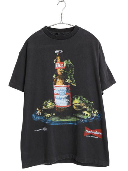 90s USA製 ★ バドワイザー カエル イラスト プリント Tシャツ メンズ L / 古着 オールド グラフィック ビール 企業物 当時物 アニマル 黒