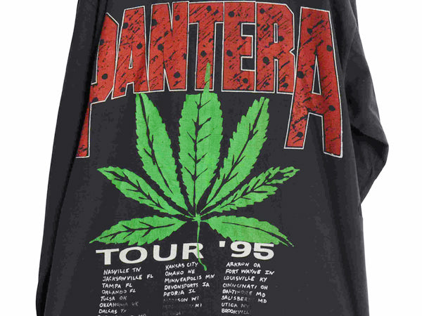 90s ★ パンテラ マリファナ イラスト ツアー プリント 長袖 Tシャツ メンズ XL オールド 当時物 ロンT バンド ロック メタル ガンジャ 黒
