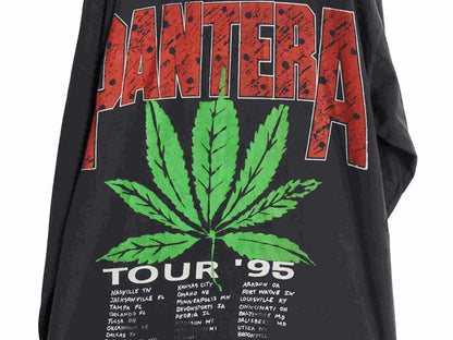 90s ★ パンテラ マリファナ イラスト ツアー プリント 長袖 Tシャツ メンズ XL オールド 当時物 ロンT バンド ロック メタル ガンジャ 黒