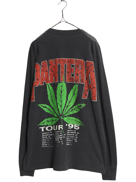 90s ★ パンテラ マリファナ イラスト ツアー プリント 長袖 Tシャツ メンズ XL オールド 当時物 ロンT バンド ロック メタル ガンジャ 黒