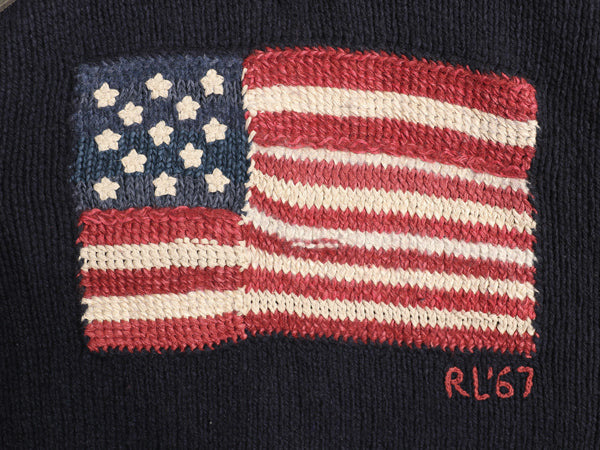 復刻 ポロカントリー ラルフローレン 星条旗 ニット パーカー メンズ M ポロ ラム ウール セーター プルオーバー ヘンリーネック ネイビー
