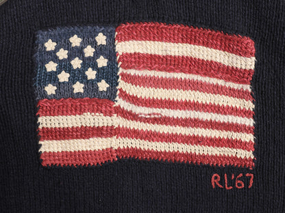 復刻 ポロカントリー ラルフローレン 星条旗 ニット パーカー メンズ M ポロ ラム ウール セーター プルオーバー ヘンリーネック ネイビー