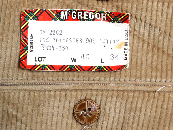 デッドストック 80s USA製 マクレガー 太畝 コーデュロイ パンツ メンズ 40 34 / 新品 ヴィンテージ トラウザー ストレート 大きいサイズ
