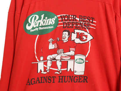 90s USA製 ★ NFL チーフス x 企業 プリント フットボール Tシャツ メンズ XL 古着 オールド 七分袖 ロンT ヘビーウェイト 大きいサイズ 赤