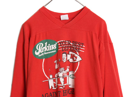 90s USA製 ★ NFL チーフス x 企業 プリント フットボール Tシャツ メンズ XL 古着 オールド 七分袖 ロンT ヘビーウェイト 大きいサイズ 赤
