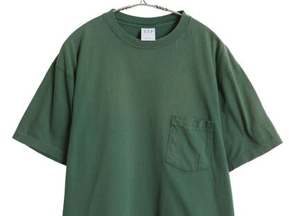90s USA製 オールド ギャップ ポケット付き 無地 半袖 Tシャツ メンズ L シングルステッチ ヘビーウェイト コットン 耳付き ポケT グリーン