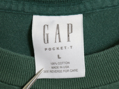 90s USA製 オールド ギャップ ポケット付き 無地 半袖 Tシャツ メンズ L シングルステッチ ヘビーウェイト コットン 耳付き ポケT グリーン
