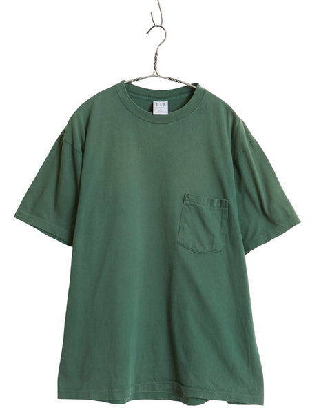90s USA製 オールド ギャップ ポケット付き 無地 半袖 Tシャツ メンズ L シングルステッチ ヘビーウェイト コットン 耳付き ポケT グリーン