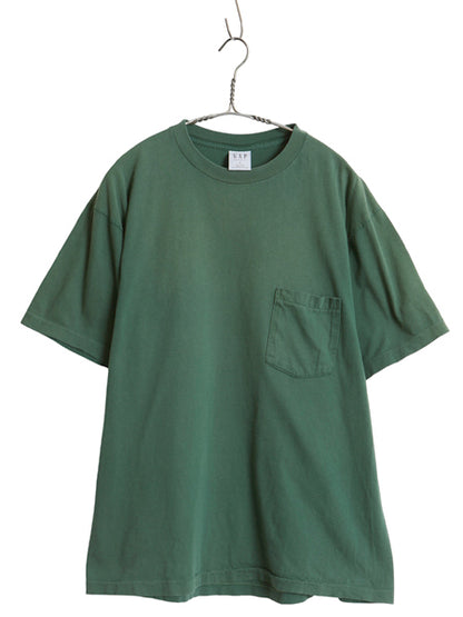 90s USA製 オールド ギャップ ポケット付き 無地 半袖 Tシャツ メンズ L シングルステッチ ヘビーウェイト コットン 耳付き ポケT グリーン