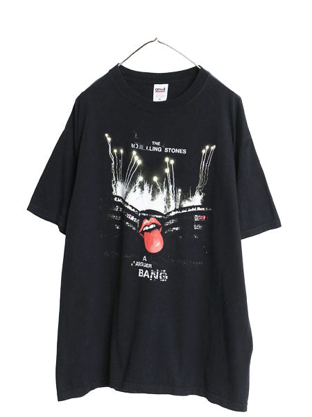 00s ローリング ストーンズ ツアー フォト イラスト プリント Tシャツ メンズ XL オールド 両面 リップタン バンド ロック 大きいサイズ 黒