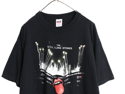 00s ローリング ストーンズ ツアー フォト イラスト プリント Tシャツ メンズ XL オールド 両面 リップタン バンド ロック 大きいサイズ 黒