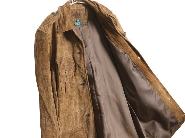 00s ローレン ラルフローレン 本革 スウェード レザー ジャケット レディース S オールド ポロ 革ジャン サファリ タイプ ハーフ コート 茶