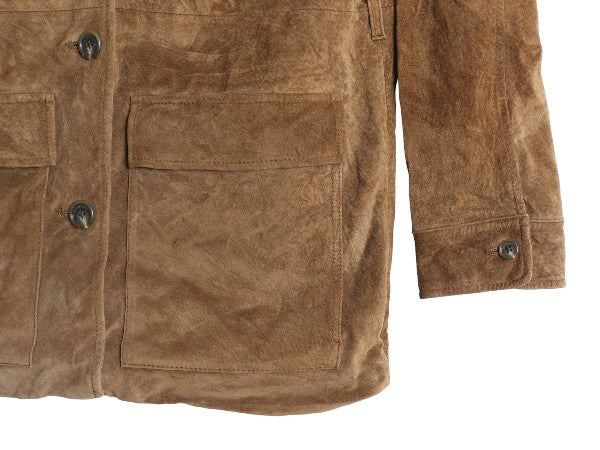 00s ローレン ラルフローレン 本革 スウェード レザー ジャケット レディース S オールド ポロ 革ジャン サファリ タイプ ハーフ コート 茶