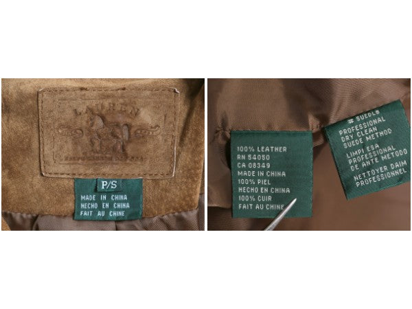 00s ローレン ラルフローレン 本革 スウェード レザー ジャケット レディース S オールド ポロ 革ジャン サファリ タイプ ハーフ コート 茶