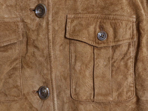 00s ローレン ラルフローレン 本革 スウェード レザー ジャケット レディース S オールド ポロ 革ジャン サファリ タイプ ハーフ コート 茶
