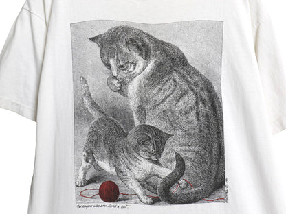 90s USA製 ネコ アート イラスト プリント 半袖 Tシャツ メンズ レディース L オールド アニマル グラフィック シングルステッチ ホワイト