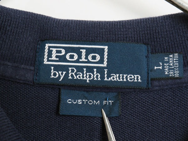 90s ポロ ラルフローレン 鹿の子 長袖 ポロシャツ メンズ L / オールド CUSTOM FIT 長袖シャツ ワンポイント クレイジー パターン ツートン