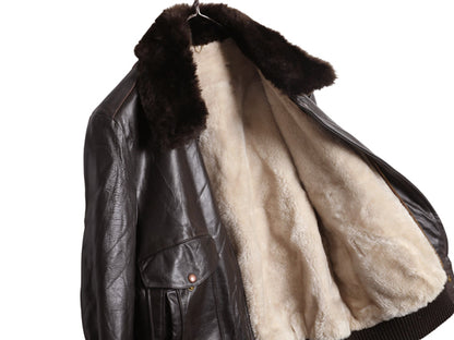 デッドストック 70s G-1 タイプ 本革 レザー フライト ジャケット メンズ M 程 ヴィンテージ A-2 革ジャン ボンバー ボア ライナー付き 茶