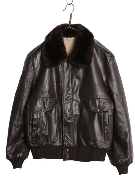 デッドストック 70s G-1 タイプ 本革 レザー フライト ジャケット メンズ M 程 ヴィンテージ A-2 革ジャン ボンバー ボア ライナー付き 茶