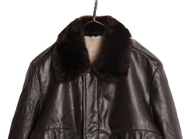 デッドストック 70s G-1 タイプ 本革 レザー フライト ジャケット メンズ M 程 ヴィンテージ A-2 革ジャン ボンバー ボア ライナー付き 茶