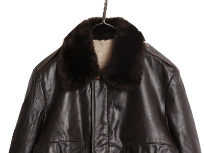 デッドストック 70s G-1 タイプ 本革 レザー フライト ジャケット メンズ M 程 ヴィンテージ A-2 革ジャン ボンバー ボア ライナー付き 茶