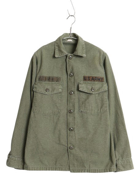 60s 米軍実物 US ARMY コットン サテン ユーティリティ シャツ S / ヴィンテージ 69年製 OG107 シャツ袖 2nd 軍物 ミリタリー ワッペン付き