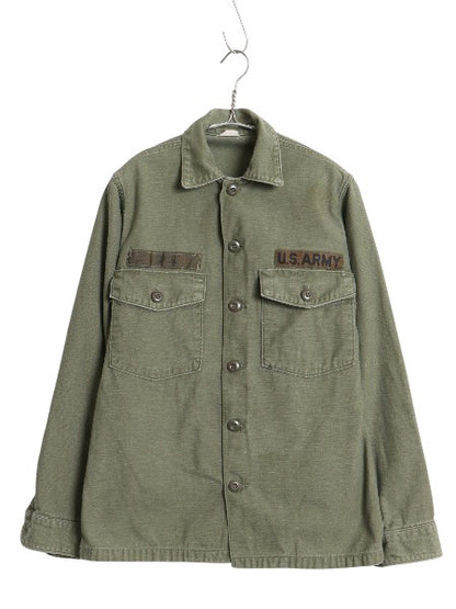 60s 米軍実物 US ARMY コットン サテン ユーティリティ シャツ S / ヴィンテージ 69年製 OG107 シャツ袖 2nd 軍物 ミリタリー ワッペン付き