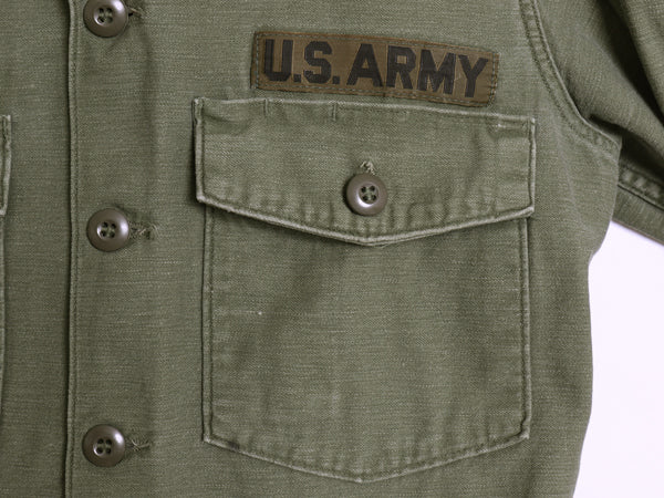 60s 米軍実物 US ARMY コットン サテン ユーティリティ シャツ S / ヴィンテージ 69年製 OG107 シャツ袖 2nd 軍物 ミリタリー ワッペン付き