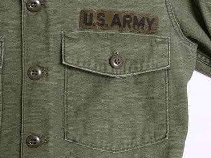 60s 米軍実物 US ARMY コットン サテン ユーティリティ シャツ S / ヴィンテージ 69年製 OG107 シャツ袖 2nd 軍物 ミリタリー ワッペン付き