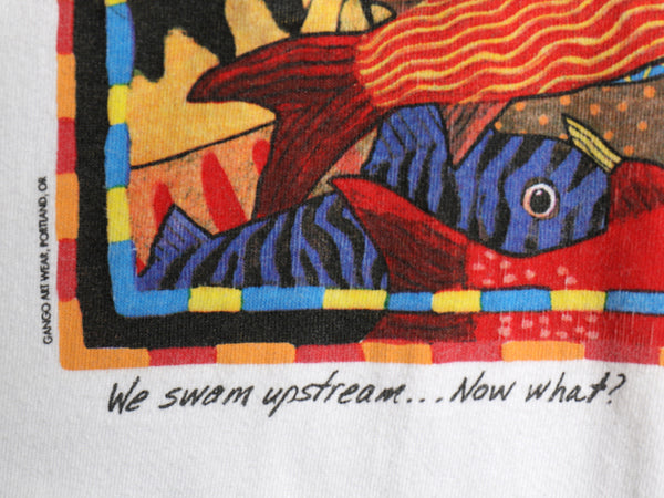 90s USA製 フィッシュ アート イラスト プリント Tシャツ メンズ レディース L / オールド シングルステッチ ヘビーウェイト ホワイト 魚