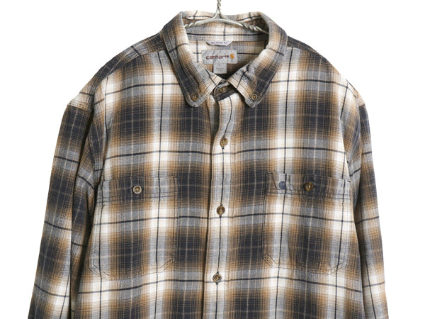 US企画 カーハート 長袖 ボタンダウン フランネル シャツ メンズ L オンブレ チェック RELAXED FIT ネルシャツ シャドー 廃盤 マルチカラー