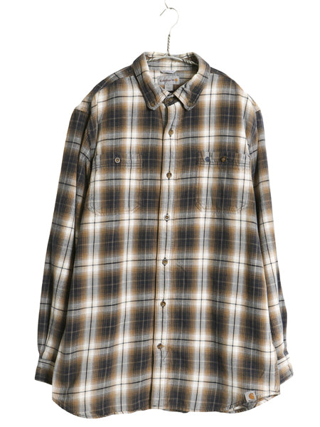 US企画 カーハート 長袖 ボタンダウン フランネル シャツ メンズ L オンブレ チェック RELAXED FIT ネルシャツ シャドー 廃盤 マルチカラー