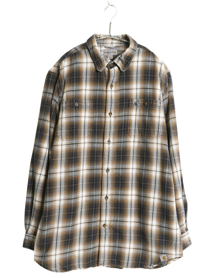 US企画 カーハート 長袖 ボタンダウン フランネル シャツ メンズ L オンブレ チェック RELAXED FIT ネルシャツ シャドー 廃盤 マルチカラー