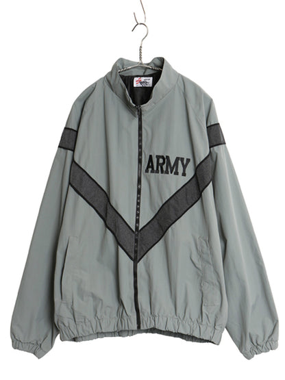 米軍実物 US ARMY ナイロン トレーニング ジャケット メンズ XL 程 軍物 IPFU ミリタリー ブルゾン ジャンパー フルジップ 大きいサイズ 灰