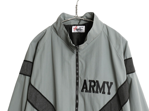 米軍実物 US ARMY ナイロン トレーニング ジャケット メンズ XL 程 軍物 IPFU ミリタリー ブルゾン ジャンパー フルジップ 大きいサイズ 灰