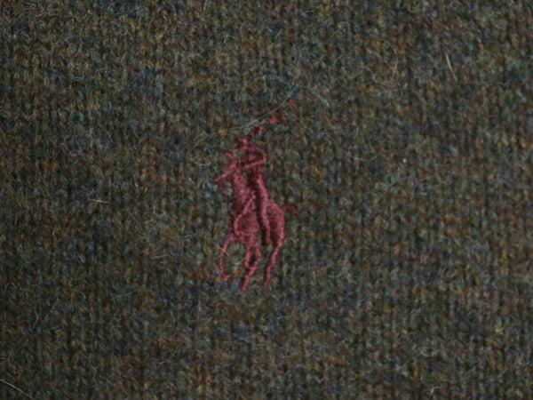 90s ポロ ラルフローレン ニット ポロシャツ メンズ XL オールド ラム ウール ハイゲージ セーター 大きいサイズ シンプル カーキ グリーン