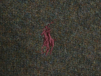 90s ポロ ラルフローレン ニット ポロシャツ メンズ XL オールド ラム ウール ハイゲージ セーター 大きいサイズ シンプル カーキ グリーン