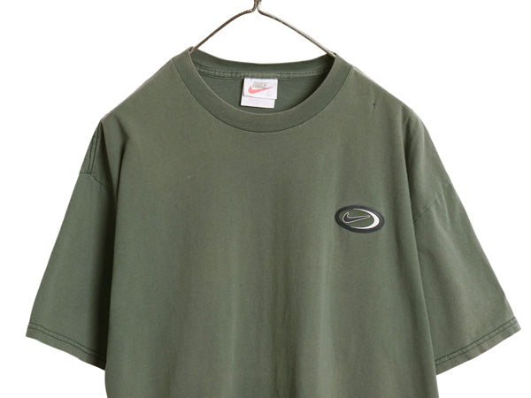 90s USA製 ナイキ スウッシュ パッチ付き 半袖 Tシャツ メンズ L / 旧タグ オールド ヘビーウェイト コットン ワンポイント カットソー 緑