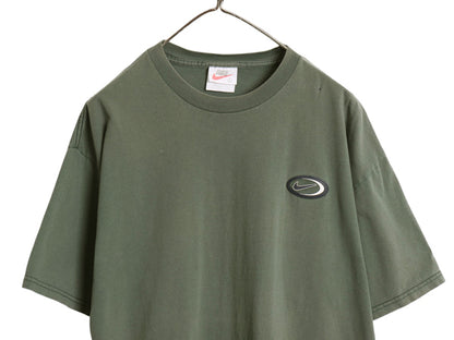 90s USA製 ナイキ スウッシュ パッチ付き 半袖 Tシャツ メンズ L / 旧タグ オールド ヘビーウェイト コットン ワンポイント カットソー 緑