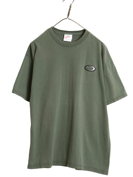 90s USA製 ナイキ スウッシュ パッチ付き 半袖 Tシャツ メンズ L / 旧タグ オールド ヘビーウェイト コットン ワンポイント カットソー 緑