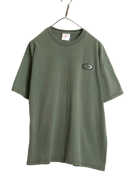 90s USA製 ナイキ スウッシュ パッチ付き 半袖 Tシャツ メンズ L / 旧タグ オールド ヘビーウェイト コットン ワンポイント カットソー 緑