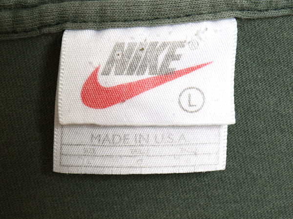90s USA製 ナイキ スウッシュ パッチ付き 半袖 Tシャツ メンズ L / 旧タグ オールド ヘビーウェイト コットン ワンポイント カットソー 緑