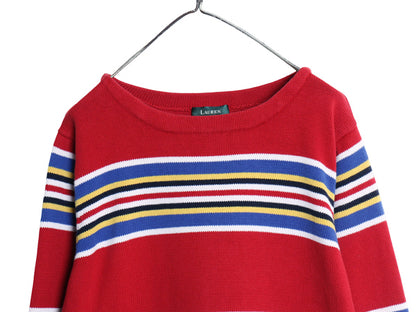 90s ローレン ラルフローレン ボーダー ニット トップス レディース XXXL / ポロ オールド コットン ボートネック セーター 大きいサイズ