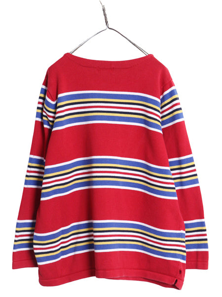 90s ローレン ラルフローレン ボーダー ニット トップス レディース XXXL / ポロ オールド コットン ボートネック セーター 大きいサイズ