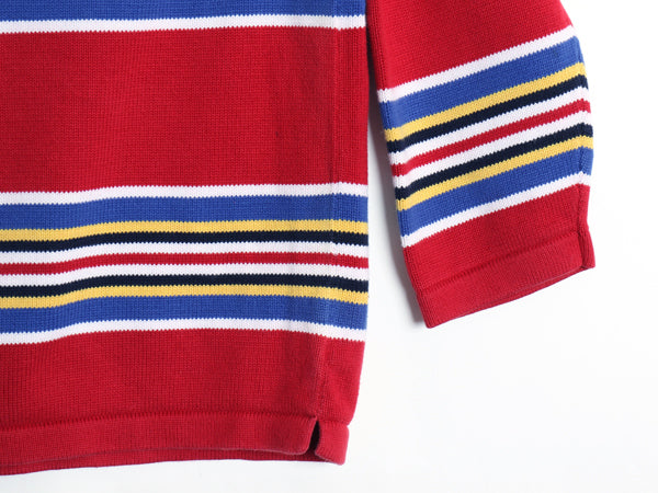90s ローレン ラルフローレン ボーダー ニット トップス レディース XXXL / ポロ オールド コットン ボートネック セーター 大きいサイズ