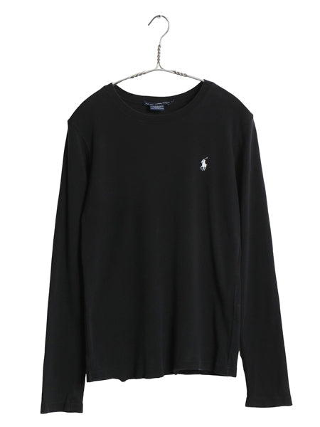 ラルフローレン 長袖 Tシャツ レディース L / ポロ スポーツ ロンT コットン ストレッチ リブ編み カットソー ロングスリーブ トップス 黒