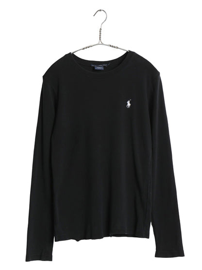 ラルフローレン 長袖 Tシャツ レディース L / ポロ スポーツ ロンT コットン ストレッチ リブ編み カットソー ロングスリーブ トップス 黒