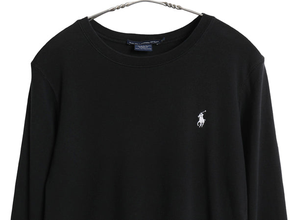 ラルフローレン 長袖 Tシャツ レディース L / ポロ スポーツ ロンT コットン ストレッチ リブ編み カットソー ロングスリーブ トップス 黒