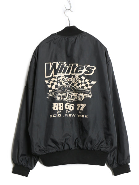 80s ★ HOLLOWAY ナイロン レーシング ジャケット メンズ XL / ヴィンテージ バック プリント 中綿 キルティング ジャンバー ブルゾン 黒