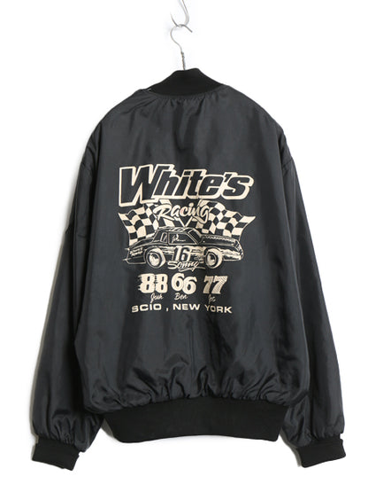 80s ★ HOLLOWAY ナイロン レーシング ジャケット メンズ XL / ヴィンテージ バック プリント 中綿 キルティング ジャンバー ブルゾン 黒